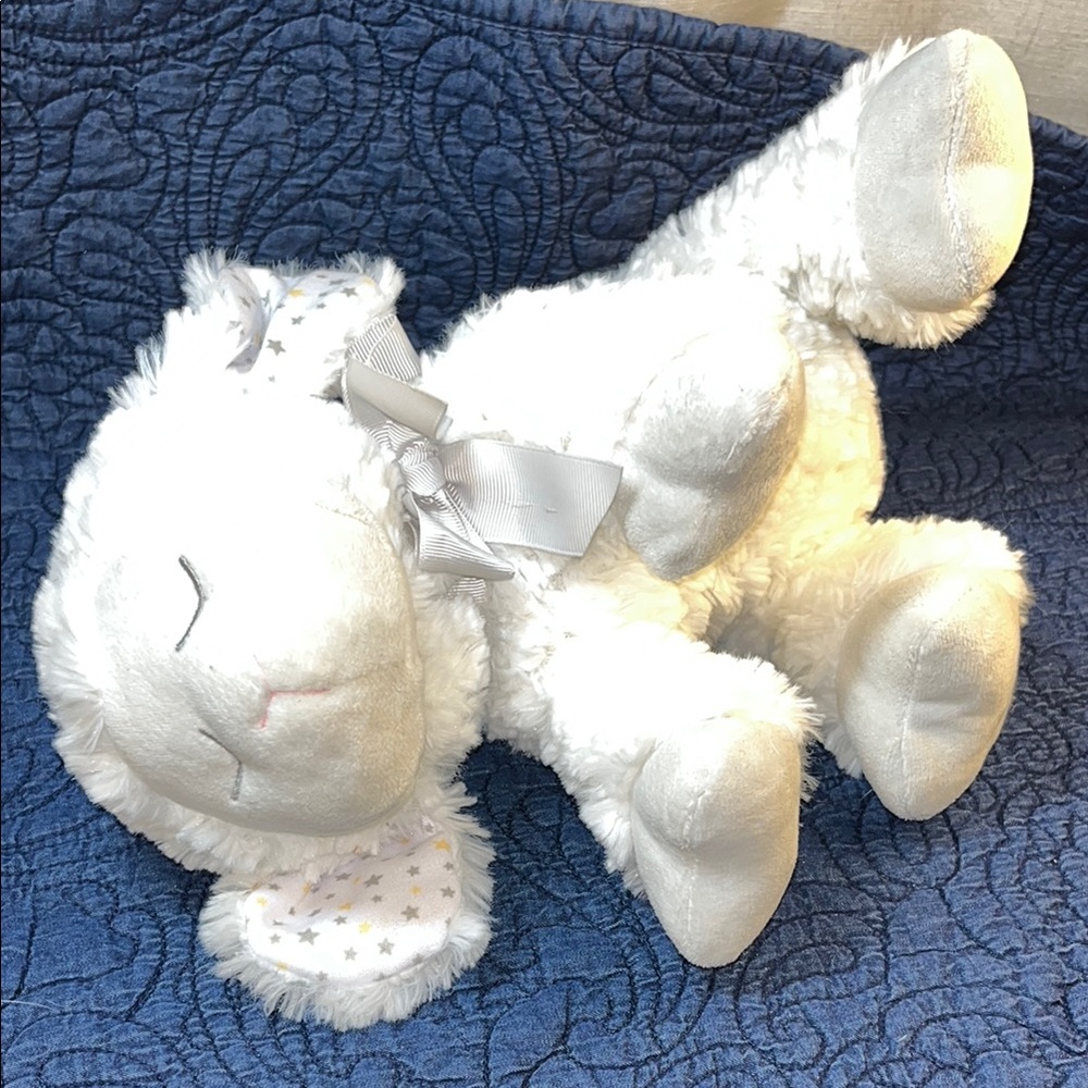 Baby Ganz White Plush Sleepy  Lamb‎ with Silver Bow and Starry Ears
